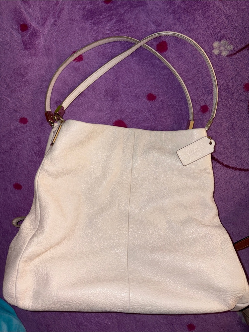 Coach Cream Pebbled Leather Shoulder Bag